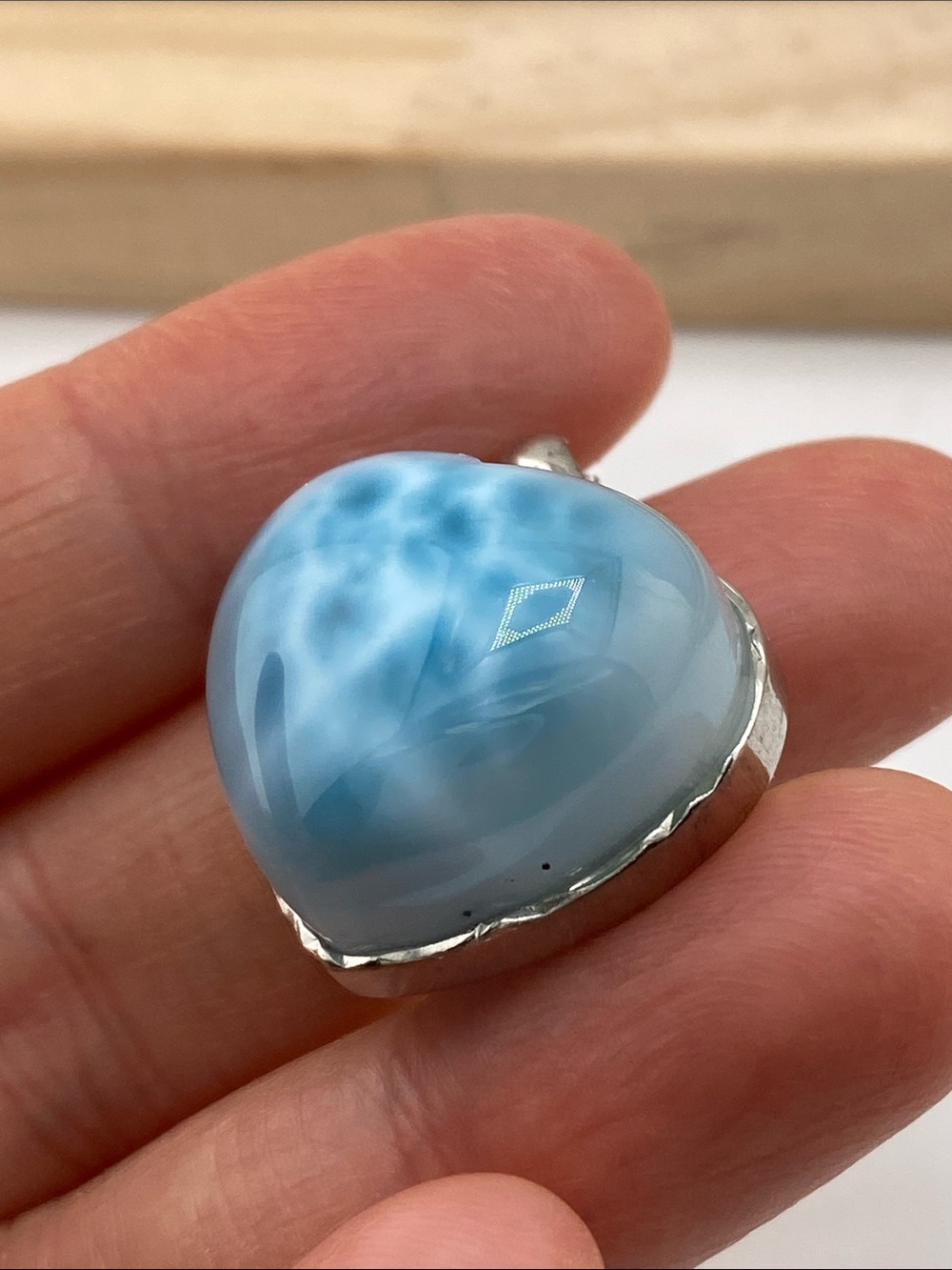 High Quality AAA Natural Larimar Heart Silver Pendant Necklace - Picture 4 of 13
